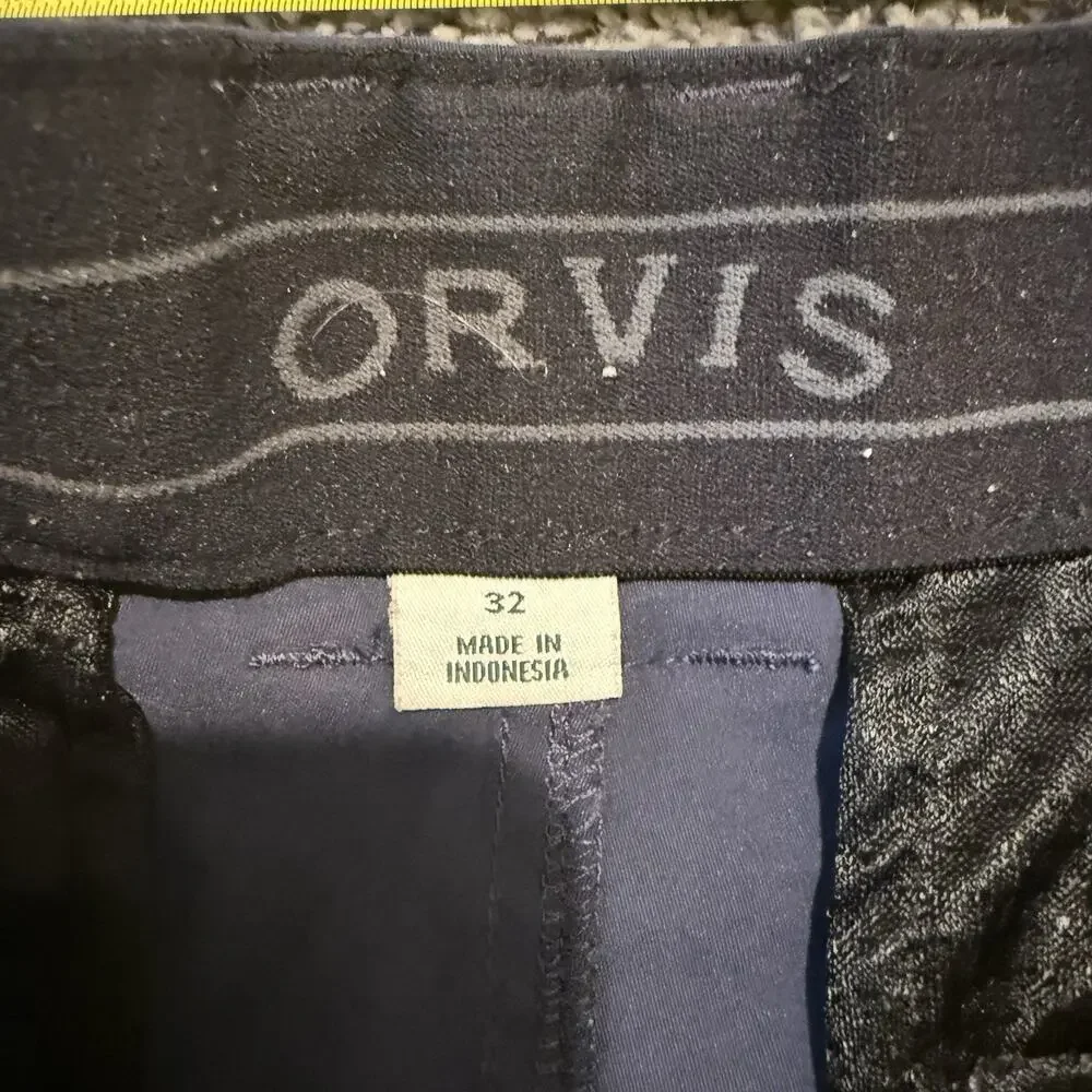 Orvis Voyager Shorts Mens 32 Navy Blue Cargo Zip Pocket Travel Outdoor